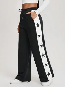 Le freak c est chic 藝術家系列-女士星形圖案印花長褲 - 黑與白 - 查看 1