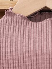 SHEIN Tween女孩荷葉邊細節鈕扣t恤 - 淺粉色 - 查看 4