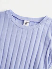 SHEIN Tween Girls' Knitted Texture Solid Color Round Neck Casual T-Shirt 3pcs/Set