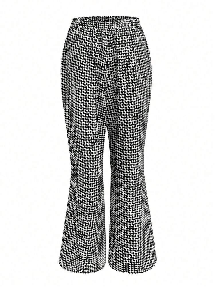 Plus Houndstooth Print Flare Leg Pants Fall Cloth For Women
