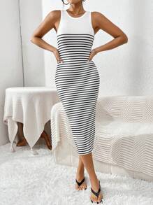 SHEIN Essnce Women's Striped Sleeveless Dress - White - View 4