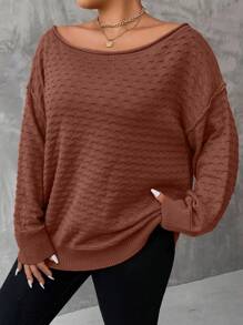 Mulvari Áo len cổ thuyền, vai rớt, màu trơn, cỡ lớn, kiểu dáng chui đầu, thích hợp cho mùa thu đông. - Gỗ đỏ - Xem 3