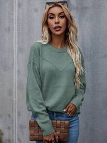 SHEIN LUNE Casual Drop Shoulder Sweater Pullover,Long Sleeve Tops Knit Pullover Fall Winter Sweater - Mint Green - View 4
