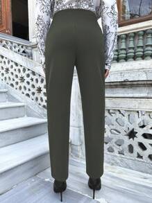 RueChic Của phụ nữ Cao eo Giò thẳng Quần - Màu Khaki - Xem 2