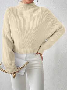 Women Sweaters Rib-Knit Plain Casual - Aprikot - View 8
