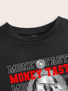 SHEIN EZwear Tricou cu mânecă scurtă, cu mânecă scurtă, minimalist, cu semn de bani, pentru femei, potrivit pentru vară - Negru - Vizualizare 3