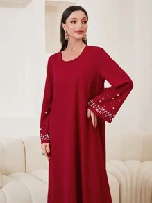 Al Najma Của phụ nữ Thời trang Đỏ  Tay áo dài Đầm Với Trân châu Chi tiết - Đỏ - Xem 4
