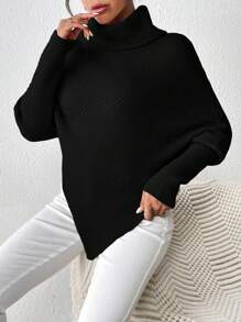 Chiquease Áo len dài tay dáng bất đối xứng, dễ phối đồ, thích hợp cho mùa thu đông. - màu đen - Xem 5