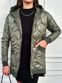 RueChic Abrigo Acolchado Con Capucha Con Cremallera