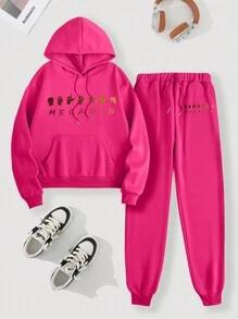 INAWLY 女性印花束口裝飾兩件套 - 玫紅色 - 查看 3