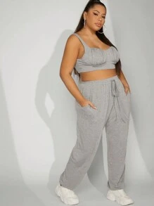 SHEIN Unity Plus Ruched Bust Crop Top & Pants Set