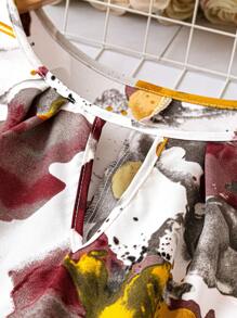 SHEIN LUNE Plus Size Women's Ink Flower Print Pullover Shirt - Multicolor - View 5