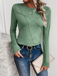 SHEIN LUNE 女式露縫短款t卹 - 綠色 - 查看 5