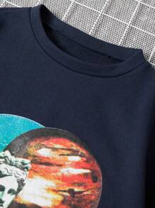 RueChic 男士藏青色印花圓領長袖運動衫