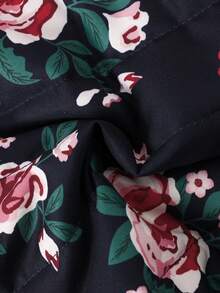 Baby Girl Floral Print Teddy Lined Hooded Coat - Black - View 7