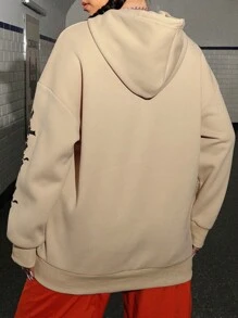 SHEIN EZwear Kích thước lớn Đơn giản Lá thư In Áo nỉ - Màu be - Xem 2