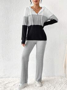 SHEIN LUNE Áo hoodie và quần rút dây kéo nửa khóa Colorblock - Nhiều màu - Xem 4