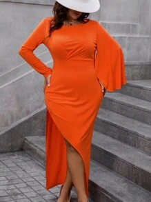 Celure Women'S Plus Size High Slit Dress - Orange - View 6
