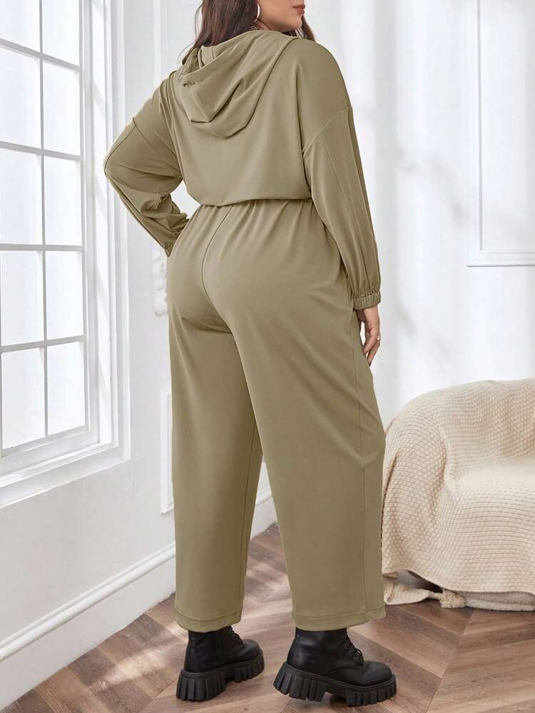 Plus Drawstring Waist Hooded Jumpsuit