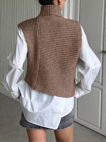 DAZY Của phụ nữ Cổ cao Áo len vest ( Áo sơ mi Không bao gồm ) - Cà phê nâu - Xem 2