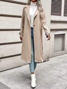 SHEIN Frenchy 女士腰帶風衣 - 杏色 - 查看 4