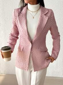 SHEIN Privé Của phụ nữ Hoa Dập nổi Cổ bẻ Áo vest - Hồng - Xem 2