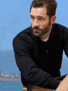 NITAGUT 男士休閒親膚針織毛衣 - 黑色 - 查看 3