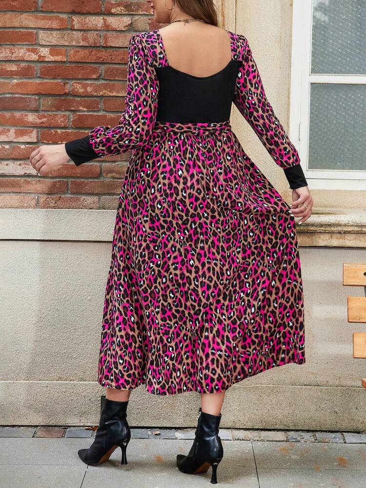 Women's Vacation Style Leopard Print Long Sleeve Dress