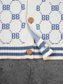 Baby Boys' Contrast Color Letter Print Cardigan Sweater - Blue - View 6