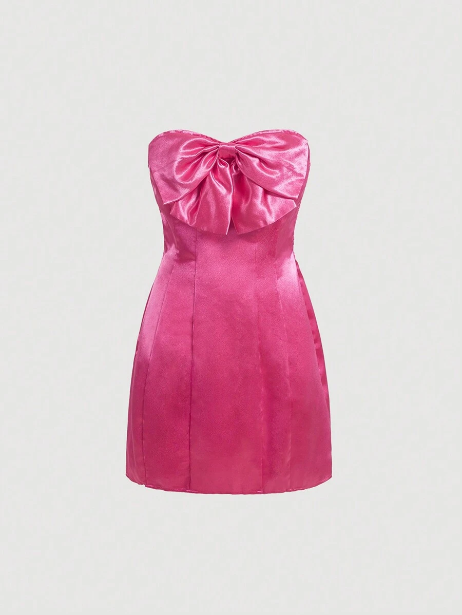 SHEIN MOD Vestido sin tirantes rosa con lazo para mujer | Mode de Mujer ...