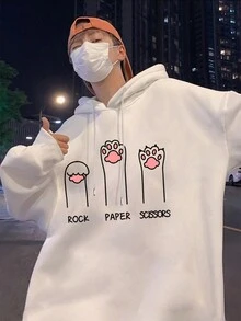 Manfinity Hypemode Sudadera Con Capucha De Letra Y Dibujo Animado Para Hombres Con Hombros Caídos Y Cordón - Blanco - Ver 1
