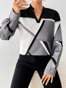 SHEIN Privé Camisa Con Cuello De Muesca Color Block Para Mujer - Multicolor - Ver 6