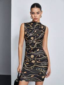 BizChic Vestido De Mujer Con Estampado De Cadena