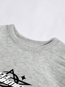 SHEIN Coolane Women's Plus Size Sweatshirt With Letter And Star Print - Light Grey - View 4