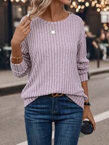 SHEIN LUNE 女式落肩宽松罗纹运动衫 - 淺灰紫 - 查看 6