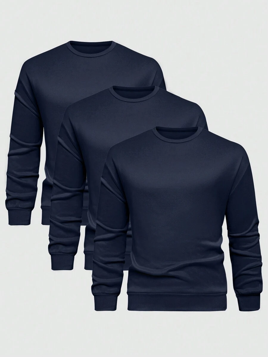 Plus Solid Round Neck Sweatshirt - Navy Blue - View 1