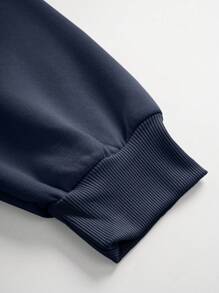 Plus Solid Round Neck Sweatshirt - Navy Blue - View 5