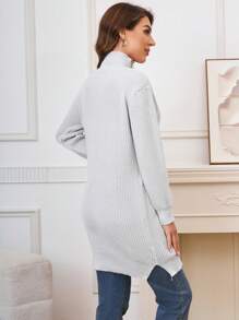 SHEIN LUNE Half Zip Drop Shoulder Sweater Dress - Light Grey - View 2