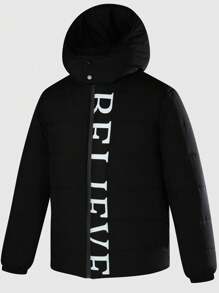 Manfinity Hypemode Áo khoác mùa đông dài tay dáng rộng có mũ dành cho nam, in chữ, kiểu dáng casual, thích hợp mặc đi chơi hoặc đi làm, áo khoác mùa đông in chữ, cho mùa thu. - màu đen - Xem 10