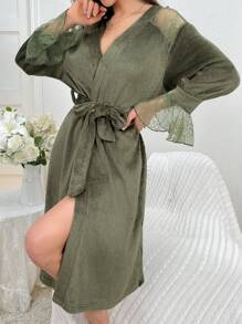 Women's Belted Robe - Army Green - View 3