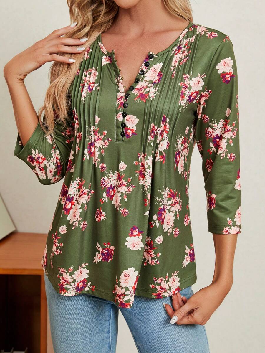 EMERY ROSE In Hoa Áo thun - Màu đỏ tím - Xem 1