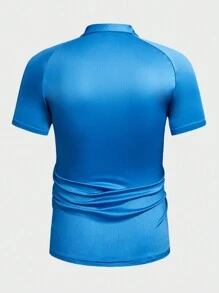 GENTILAND Men's Half Zipper Collared Short Sleeve Polo Shirt - Blue - View 2