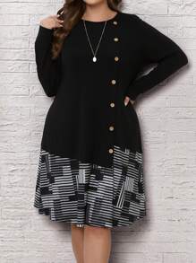 EMERY ROSE 大尺碼女士2合1連衣裙 - 黑色 - 查看 3