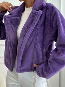 EURMUSE Women's Plush Zipper Jacket - Purple - View 4