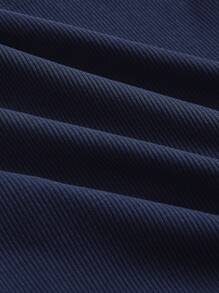 SHEIN EZwear Plus Size Tight Knitted Square Neck T-shirt With Ruffled Hem - Navy Blue - View 4