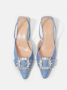 CUCCOO CHICEST Quý cô Đúng mốt Giày cao gót Denim Giày nữ Baotou Với Pha lê Đồ trang trí - Màu xanh lam - Xem 3