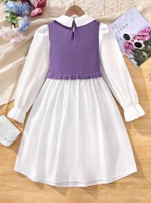 SHEIN 青少女保暖冬季休閒針織連衣裙衬衫，帶編織拼接