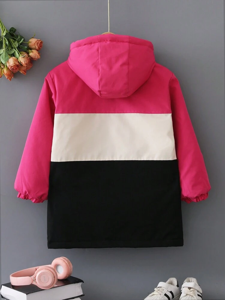 Tween Girls' Contrast Color Quilted Jacket With Ribbed Cuffs