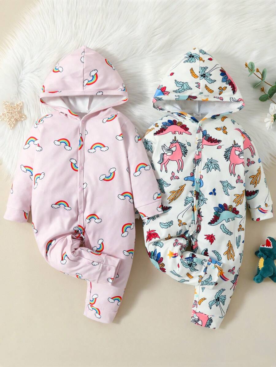 2 cái/bộ Lông cừu san hô In Khủng long Phim hoạt hình Áo liền quần Đối với Bé gái Nhà  Mặc - Nhiều màu - Xem 1