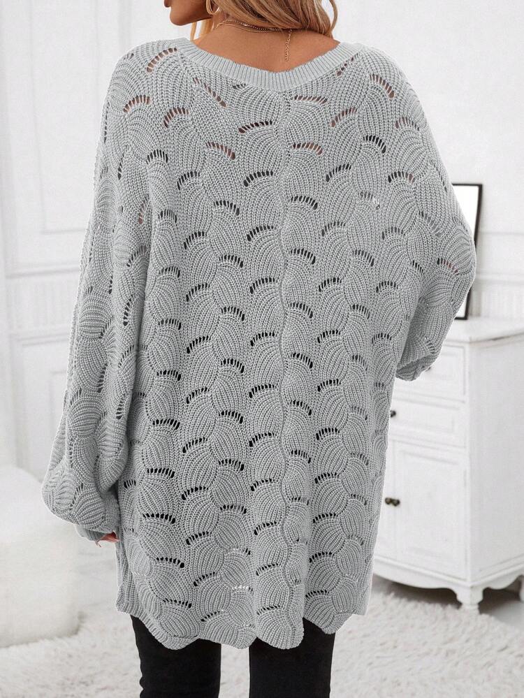 Women's Loose Knit Sweater With Hollow Out Design